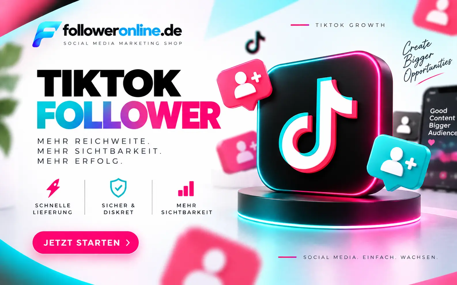 TikTok Follower kaufen – TikTok Logo mit Follower-Symbolen
