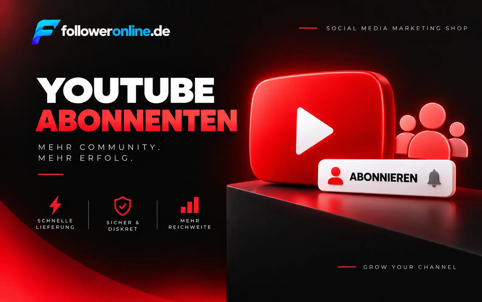 YouTube Abonnenten kaufen – YouTube Play-Symbol mit Abonnieren-Schaltfläche