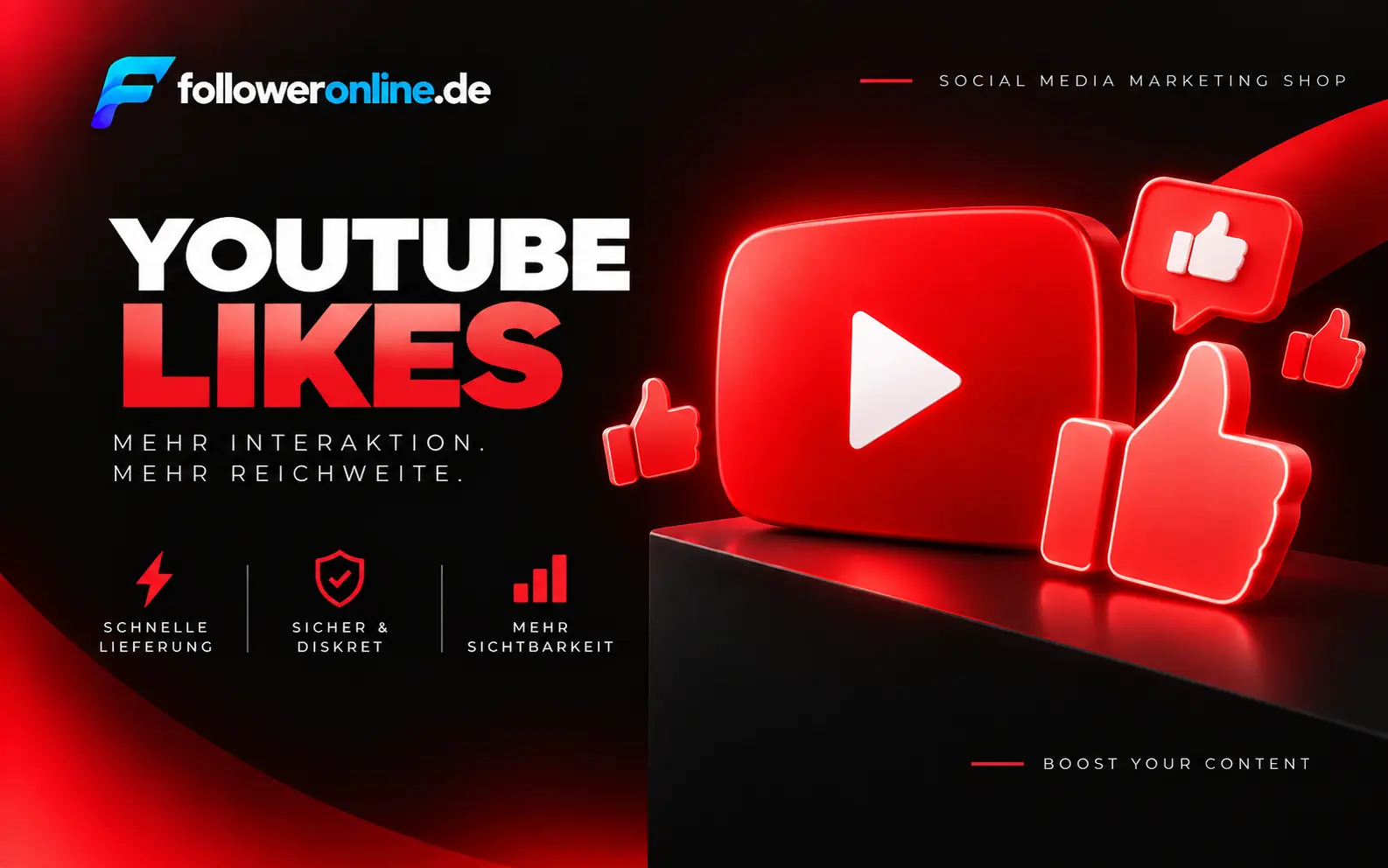 YouTube Likes kaufen – YouTube Play-Symbol mit Daumen-hoch-Symbolen