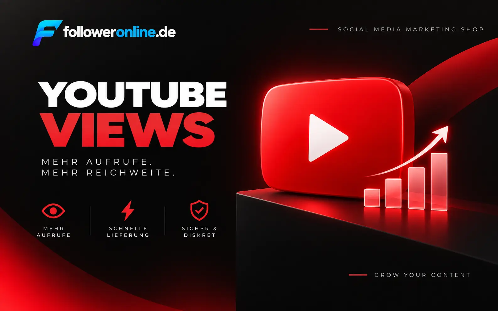 YouTube Views kaufen – YouTube Play-Symbol mit steigendem Balkendiagramm
