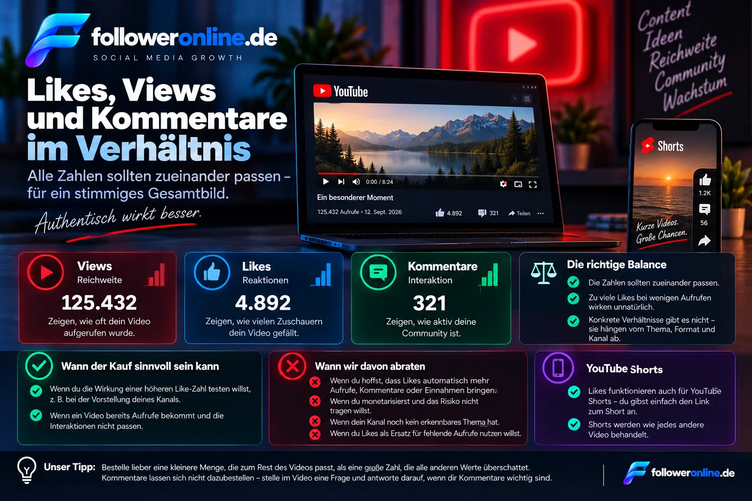 YouTube Likes, Views und Kommentare im Verhältnis