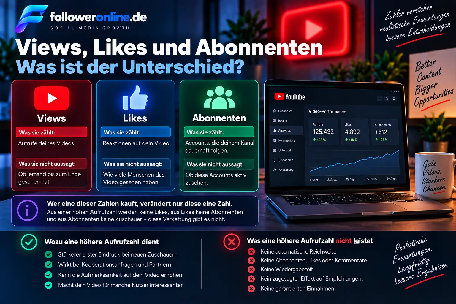 YouTube Views, Likes und Abonnenten – Unterschiede und was die Kennzahlen aussagen